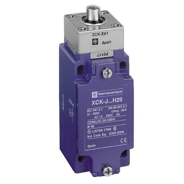 Telemecanique Sensors Limit Switch, Plunger, Spring Return, 1NC/1NO, Actuator Location: Top XCKJ161H29