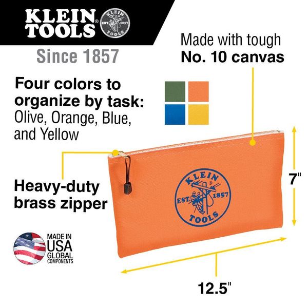 Klein Tools Zipper Bags, Canvas Tool Pouches Olive/Orange/Blue/Yellow,  4-Pack 5140 - The Home Depot