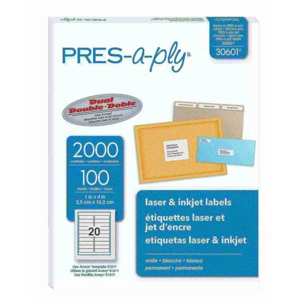 Pres-A-Ply White Labels, 1" x 4", Permanent, PK2000 30601