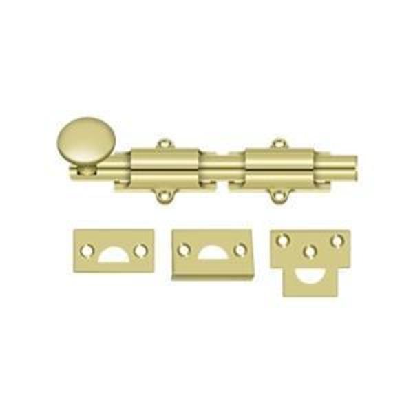 Deltana Surface Bolt, Heavy Duty Bright Brass 6" 6SB3