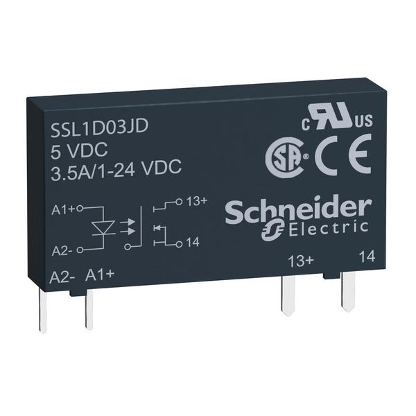 Schneider Electric Plug in relay, Harmony Solid State Slim Relays, 3.5A, DC switching, input 15 to 30V DC, output 1 to 24V DC SSL1D03BD