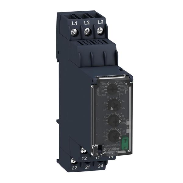 Schneider Electric 3-phase control relay, Harmony Control Relays, 8A, 2CO, overvoltage and undervoltage detection, 200...240V AC RM22TR31
