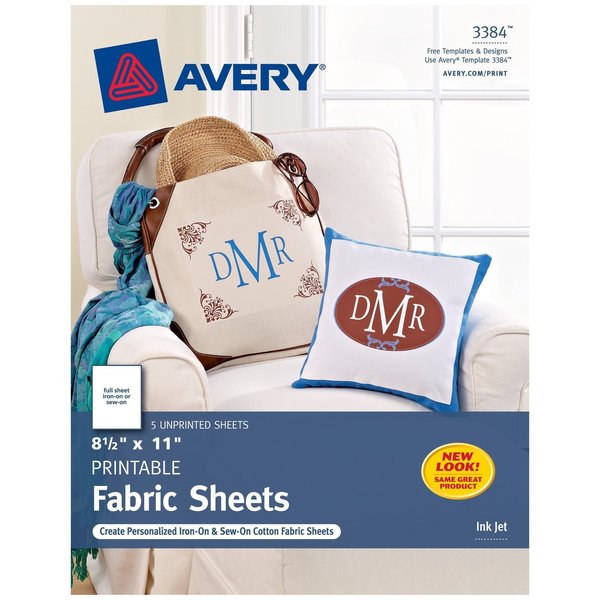 Avery Printable Fabric Sheets, 8.5" x 11", Ink 3384