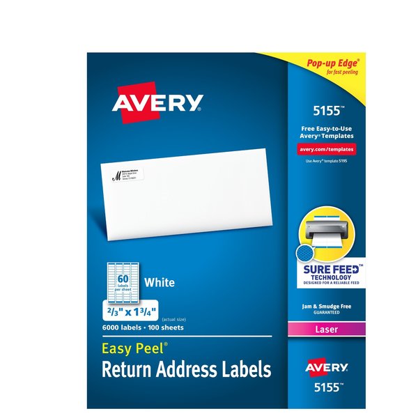Avery Easy Peel Return Address Labels, PK6000 5155