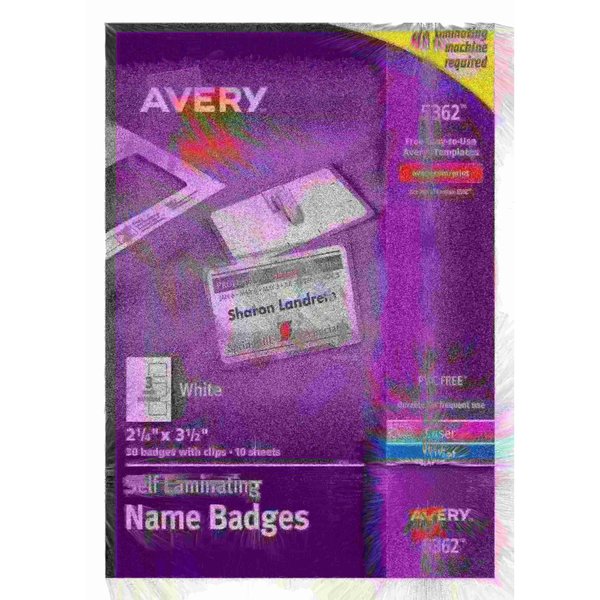 Avery Self-Laminating Name Badges, 2-1/4, PK30 5362