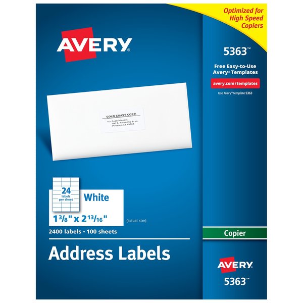 Avery Address Labels for Copiers 1-3/8, PK2400 5363