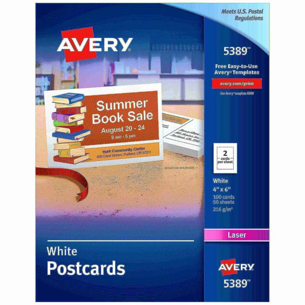 Avery Postcards, Uncoated, Two-Sided Pr, PK100 5389