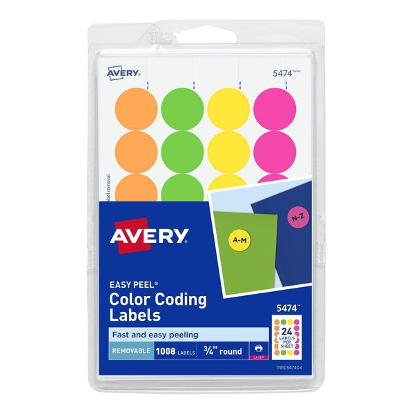 Avery Removable Print or Write Color C, PK1008 5474