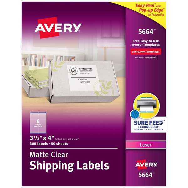 Avery Matte Clear Shipping Labels, Sure, PK300 5664