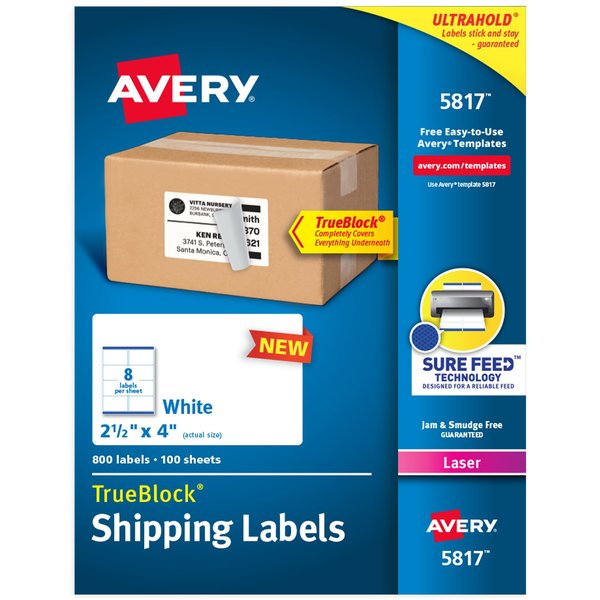 Avery Printable Blank Shipping Labels, PK800 5817
