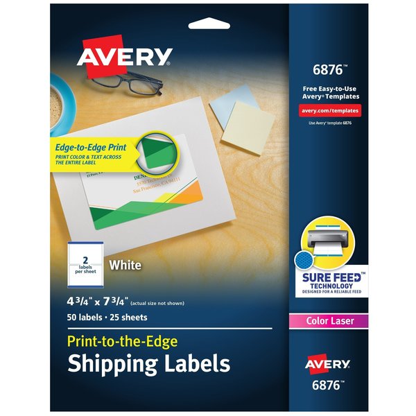 Avery Shipping Labels, Sure Feed Technol, PK50 6876