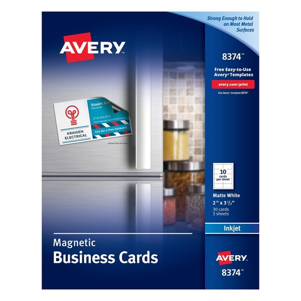Avery Magnetic Business Cards, Inkjet, Whi, PK30 8374