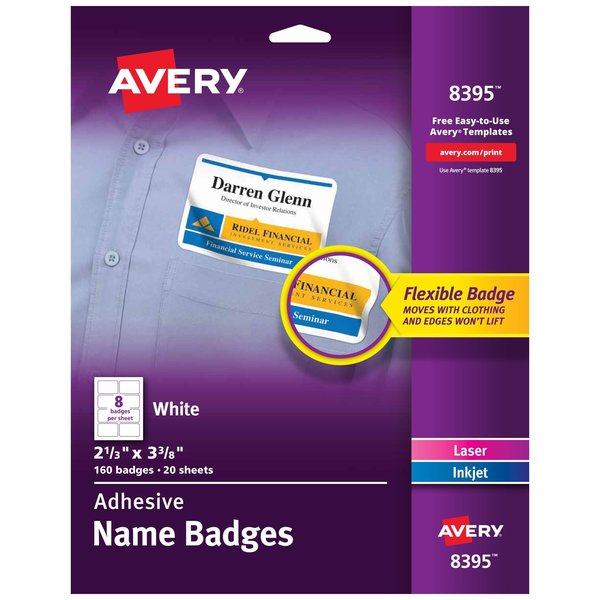 Avery Flexible Name Tag Stickers, White, PK160 8395