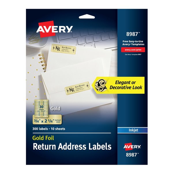 Avery Foil Mailing Labels, Gold, 3/4" x, PK300 8987