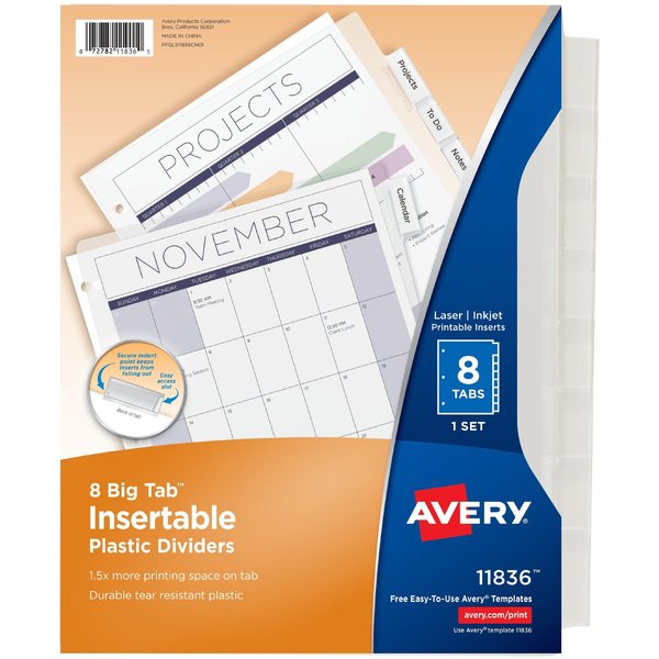 Avery Durable Plastic 8-Tab Insertable Big Tab 11836