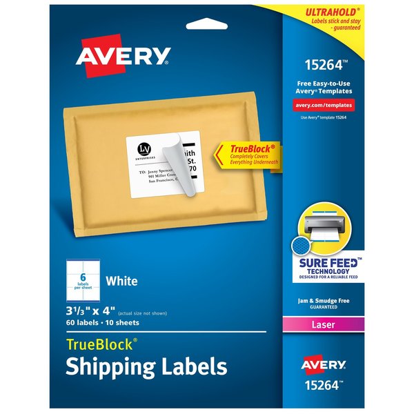 Avery TrueBlock Shipping Labels, Sure Fe, PK60 15264