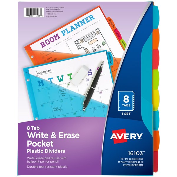 Avery Durable Plastic 8-Tab Write and Erase 16103