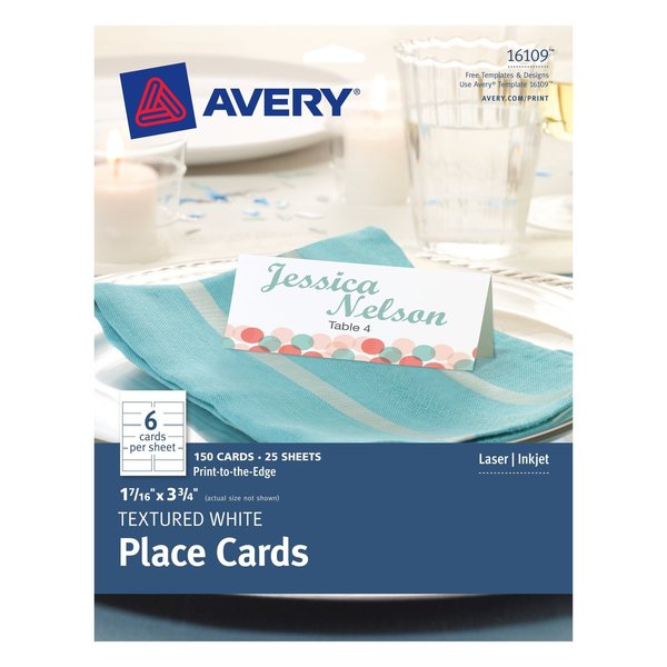 Avery Place Cards, Uncoated, 1-7/16" x, PK150 16109