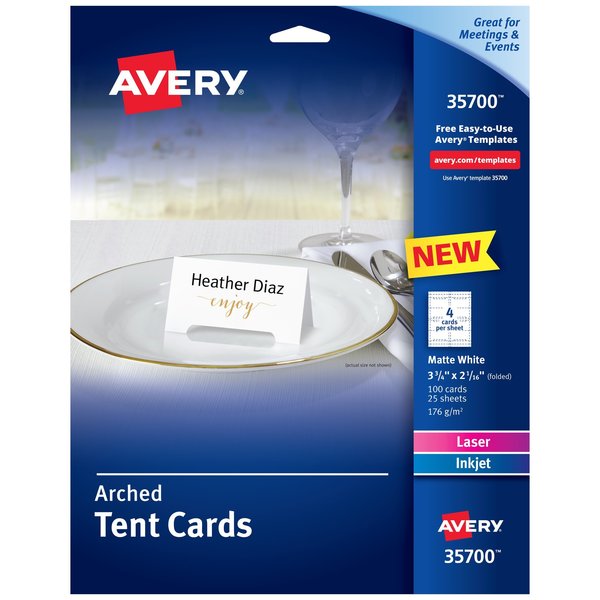 Avery Arched Die-Cut Tent Cards, 2-1/16, PK100 35700