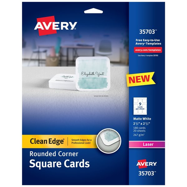 Avery Square Cards with Rounded Edges, PK180 35703