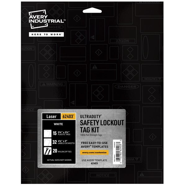 Avery UltraDuty Lock Out Tags Kit, 100lb, PK32 62403