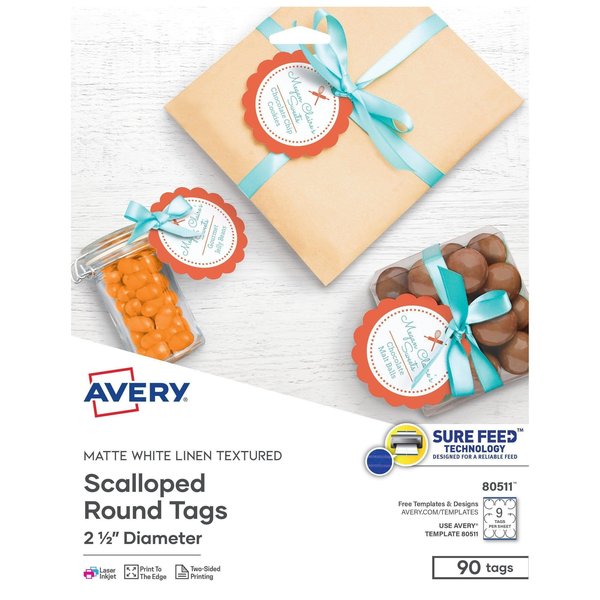 Avery Scallop Round Tags, Textured, 2-1/, PK90 80511