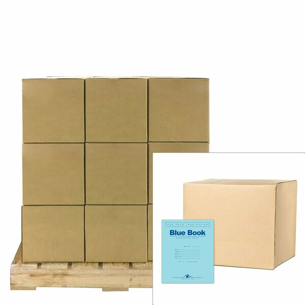 Roaring Spring Pallet of Exam Books, 8.5"x7", 8 sht/16 pg of 15# White Paper, Wide Ruled W/Margin, Heavy Blue Cover 77512PL