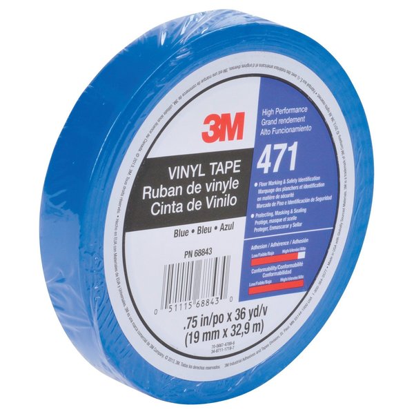 3M Vinyl Tape 471, Blue, 1/2"x36 y, PK72 471