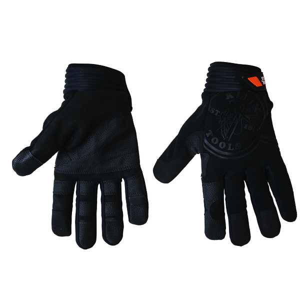Klein Tools Mechanics Gloves, L, Black, Reinforced Padded, Fabric 40233