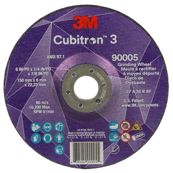 3M Cubitron Depressed Center Grinding Wheel, 36 Grit 90005