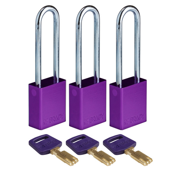 Brady Safekey Lockout Padlock Aluminum Purple 3.0 ALU-PRP-76ST-KA3PK
