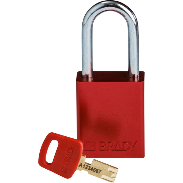 Brady Safekey Lockout Padlock Aluminum Red 1.5" Steel ALU-RED-38ST-KD