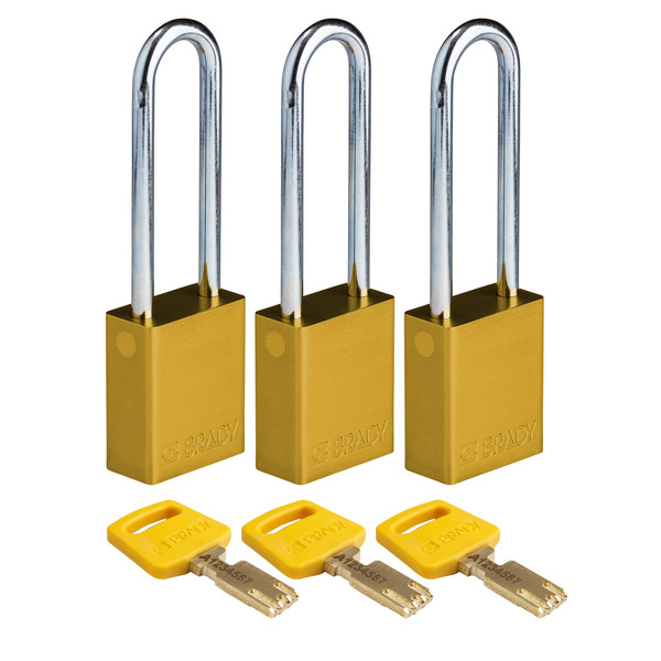Brady Safekey Lockout Padlock Aluminum Yellow 3.0 ALU-YLW-76ST-KA3PK