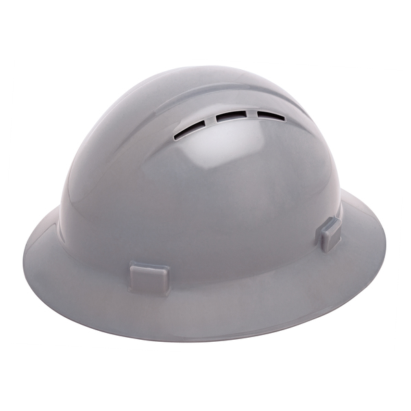 Erb Safety Full Brim Hard Hat, Type 1, Class C, Ratchet (4-Point), Gray 19637