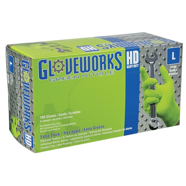 Ammex Gloveworks HD Green Nitrile Diamond Grip - X-Large PK100  (AMXGWGN48100)