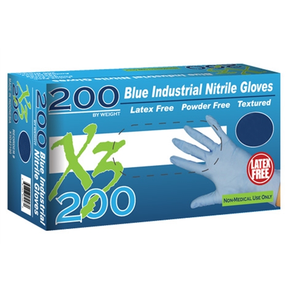 Ammex X3, Nitrile Disposable Gloves, 3 mil Palm, Nitrile, Powder-Free, L, Blue AMXX3D46100
