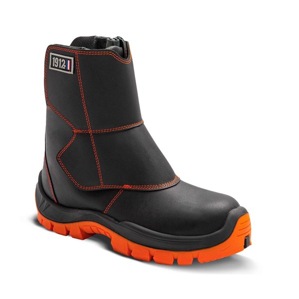 Gaston Mille Welders Leather Work Boot, Flame Resistant, Black/Orange, Men's Size 8 AONO3-8