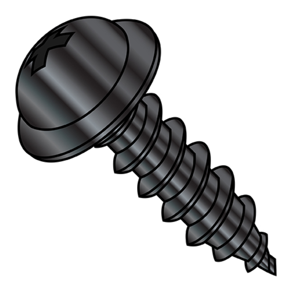Zoro Select Sheet Metal Screw, #8-15 x 1 in, Black Zinc Plated Stainless Steel Round Washer Head Phillips Drive 0816APRWBZ
