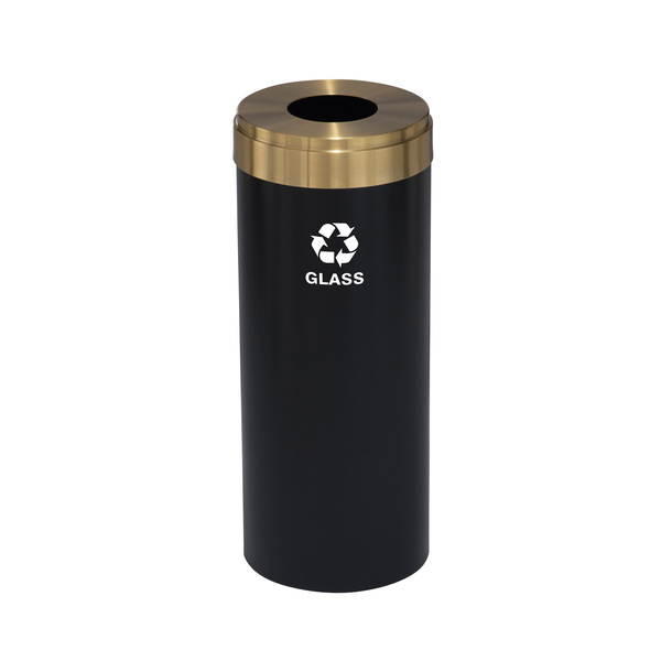 Glaro 12 gal Round Recycling Bin, Satin Black/Satin Brass B-1232BK-BE-B8