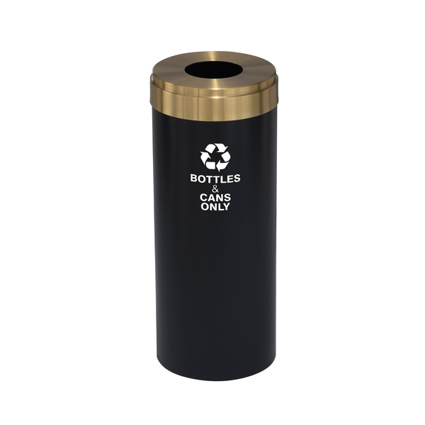 Glaro 15 gal Round Recycling Bin, Satin Black/Satin Brass B-1242BK-BE-B6