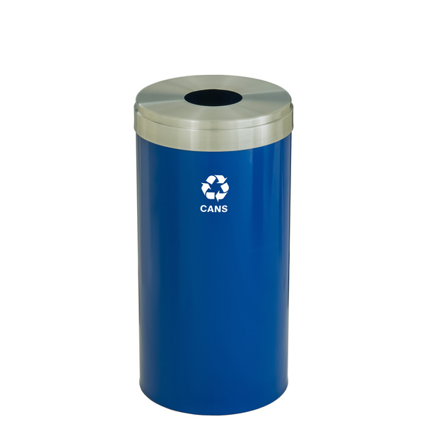 Glaro 23 gal Round Recycling Bin, Blue/Satin Aluminum B-1542BL-SA-B4