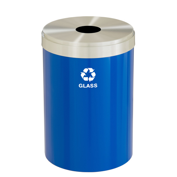 Glaro 41 gal Round Recycling Bin, Blue/Satin Aluminum B-2042BL-SA-B8