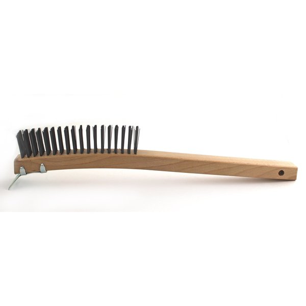 Brush Research Manufacturing B47CS Curved Handle Scratch Brush W/Scrapper, Carbon Steel, 4X19, 1.125" Trim, 14" OAL B47