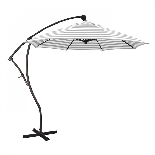 California Umbrella Patio Umbrella, Octagon, 95" H, Olefin Fabric, Gray White Cabana Stripe 194061010426