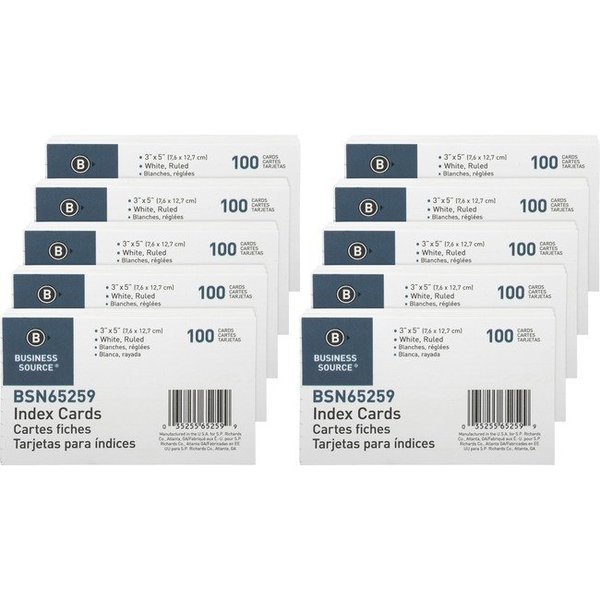 Business Source Index Card, Ruled, 3X5, We, PK10 65259BX
