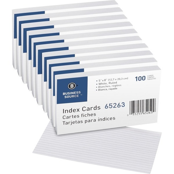 Business Source Index Card, Ruled, 5X8, We, PK5 65263BX