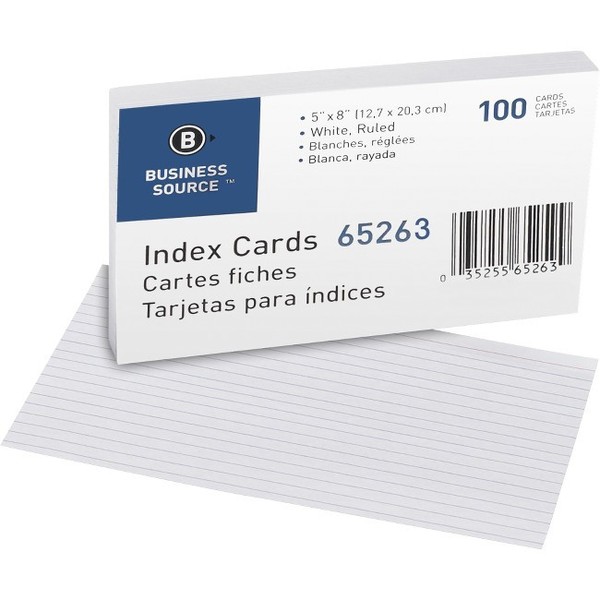 Business Source Index Card, Ruled, 5"X8", White, PK40 65263