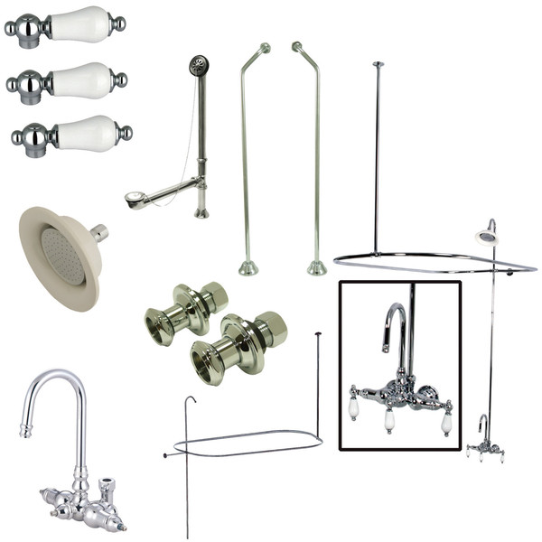 Kingston Brass Clawfoot Tub Faucet Packages, Polished Chrome, Tub Wall Mount CCK4181PL