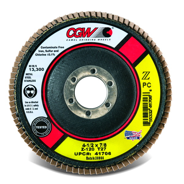 Cgw Abrasives Flap Disc, 4.5x7/8, T29, Z-PC, Reg, 60G 41724