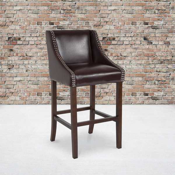 Flash Furniture Brown Leather/Wood Stool, 30 CH-182020-30-BN-GG